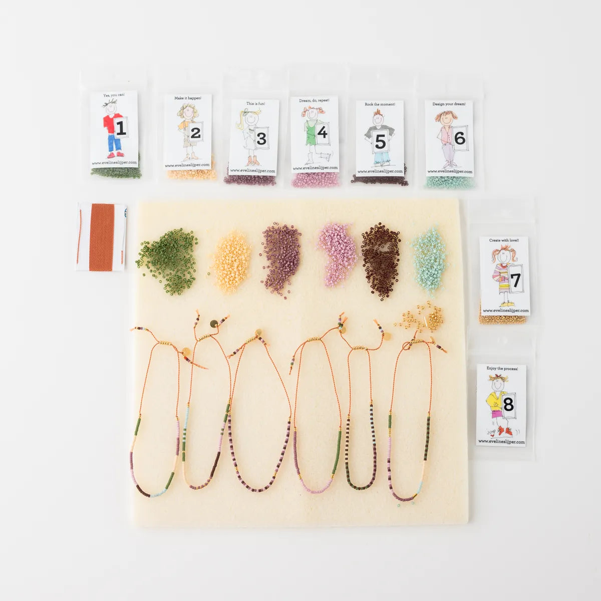 Kleurenset: Camel Brown touwtje - 8 kralenkleurtjes (6 wensbandjes)