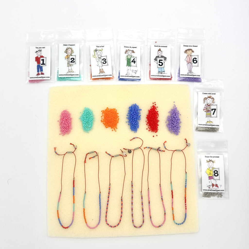 Kleurenset: Rood touwtje - 8 kralenkleurtjes (6 wensbandjes)